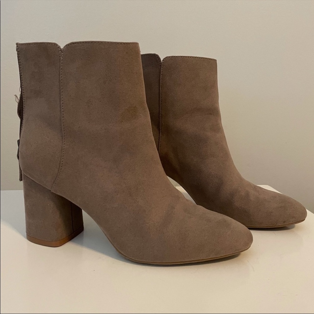 Old Navy Faux Suede Tan Heeled Ankle Booties